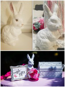 diy wedding deals-thrift store before and after Easter Bunny ceramic figure spray painted to shabby chic/vintage Alice in Wonderland -The White Rabbit